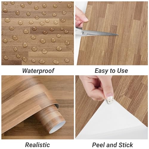 Decotalk 1.3x16.4ft Brown Butcher Block Countertop Contact Paper Wood Grain - size: 15.7" x 200"