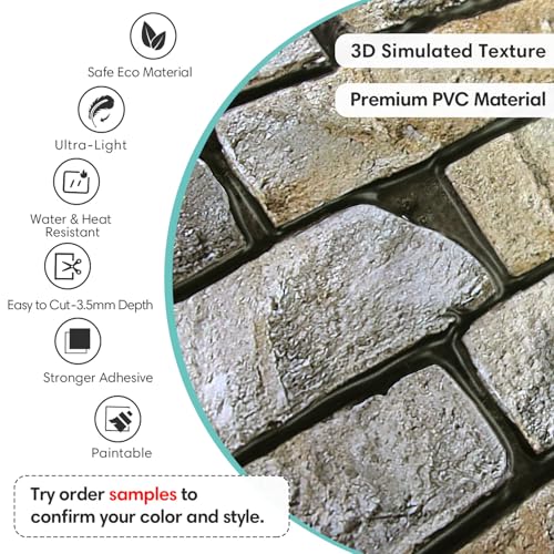 Commomy Peel and Stick Faux Stone 3D Wall Panels 12 pcs of 22.8" x 11.8" - color: Large Brick-J