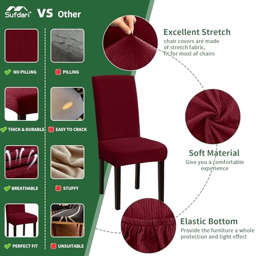 Sufdari Dining Room Chair Covers - Burgundy Spandex Slipcovers for 6 Dining Chairs, Non-Slip, Stretch Fit, Hotel Size - color: .Burgundy, size: L-6 PC