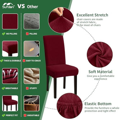 Sufdari Dining Room Chair Covers - Burgundy Spandex Slipcovers for 6 Dining Chairs, Non-Slip, Stretch Fit, Hotel Size - color: .Burgundy, size: L-6 PC