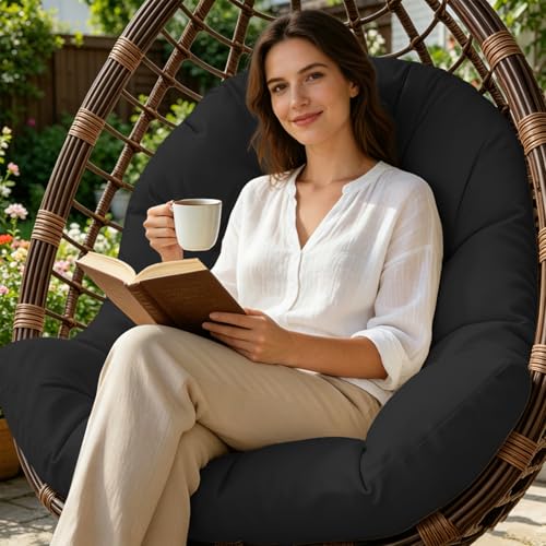 Egg Chair Cushion Replacement, Waterproof Outdoor Hanging Egg Chair Cushion Hammock Swing Chairs Cushions Pads, U-Shaped Thickened Cushions for Hanging Eggs Chairs, 47x33x7 Inches (Black) - color: Black