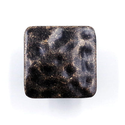 Jetland Square Hammered Cabinet Knobs - 6-Pack, Antique Brass, 1-1/4" Knobs, Rustic Solid Cast Square Knobs for Dresser Nightstand Furniture, HT0612ABR30 - color: Antique Brass, size: 1-1/4" Knobs