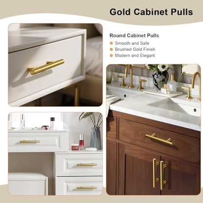 Gobrico 5 Pack Gold Kitchen Cabinet Handles 3" Hole Centers(76mm) Dresser Drawer Pulls Gold Cabinet Handles for Modern Bedroom Bathroom Cabinet Pulls Brushed Brass - color: Gold, size: 3 Inch Hole Center
