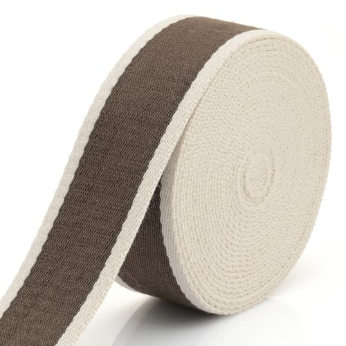 CRAFTMEMORE 1 1/2 Inches Cotton Webbing Strap, Two Tone Heavy Webbing for Arts & Crafts, Luxury Bag Strap (2 Yards, Brown-Ivory) - color: Brown-Ivory, size: 2 Yards