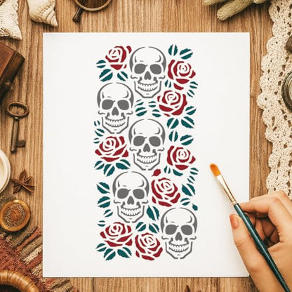 12 Sheets Gothic Texture Stencil for Painting, Rose Skull Retro Flower Drawing Stencil Reusable Punk Rock Art Template for Painting on Wall Wood Home Decor - style: Gothic Texture