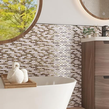 CRE8TIVE 4 Sheets Brown Peel and Stick Backsplash for Kitchen, 12"x12" Back Splash Stick on Tiles, Waterproof Self Adhesive Backsplash for Bathroom, Laundry Room, Fireplace, Metallic & Marble Design - size: 12"x12" (4-Sheets)