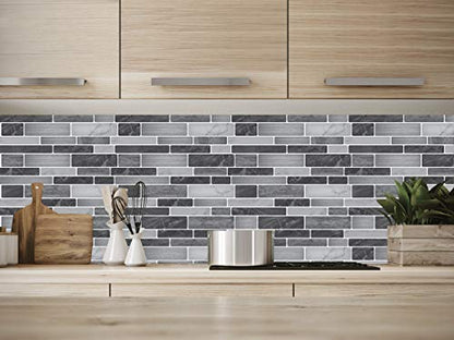 Art3d 10-Pack Marble Wall Tile Peel and Stick Backsplash, 12 x 12 in, Grey - color: Grey-white