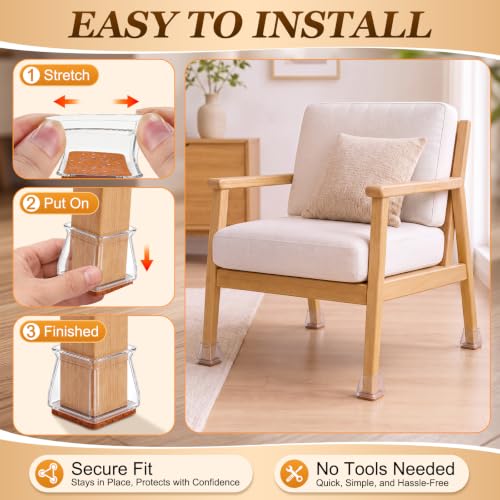 Wenqik 100 Pcs Square Chair Leg Floor Protectors Silicone Chair Leg Covers with Felt Pads Furniture Foot Cap for Hardwood Floors, Reduce Noise, Tile Wood Floor Protection Fit 1-3/16" to 1-9/16" - size: Medium