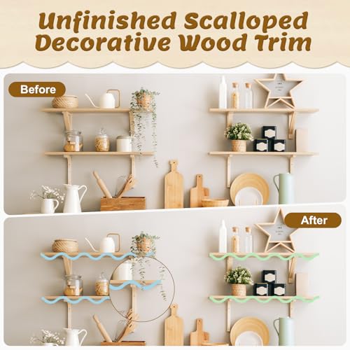 Scalloped Wood Trim, 30 Pack Wave-Shaped Wood Trim, 15.75x1.77 inch - color: 15.75"x1.77" 30 Pack