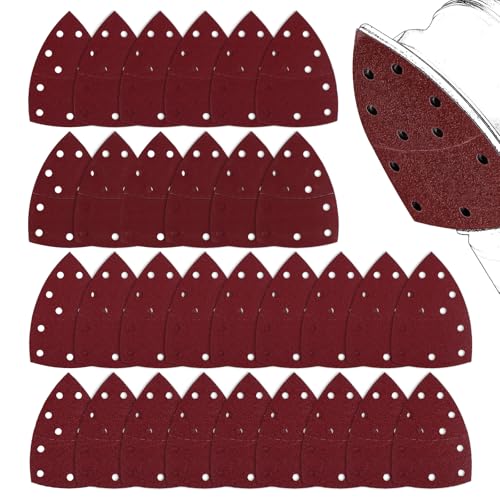 30pcs Sander Replacement Pads, 60/80/120/240 Grit Mixed Sandpaper with Hook & Loop Back 11-Hole Design for Detail Mouse Sanders Compatible with SKIL