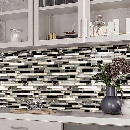 Livebor Backsplash Peel and Stick Wallpaper Kitchen Wallpaper17.7” x 196.8” - color: Black/Gray, size: 17.7" x 196.8"