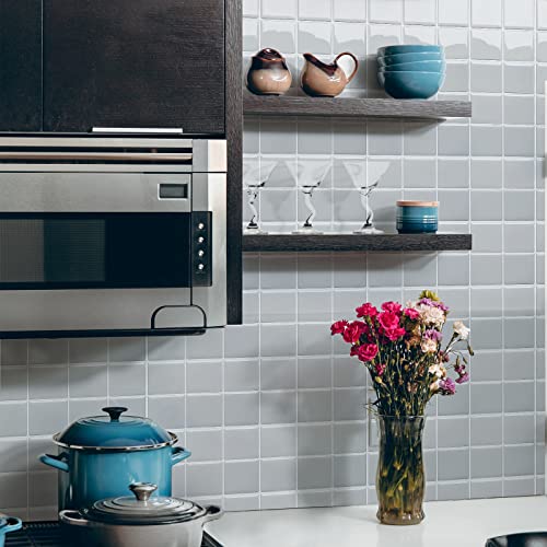 Alwayspon 10 Sheets 10"x10" Grey 3D Vinyl Backsplash Tiles, Self-Adhesive Peel and Stick Wall Tile Stickers Stick on Subway Tiles for Kitchen Bathroom Wall - color: Gray