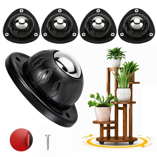 4 Pack Self Adhesive Caster Wheels - Low Profile Anti-Rust Stainless Steel Rollers for Small Furniture, Kitchen Appliances, Storage Bins & PC Case - Heavy Duty 20LBS Capacity Per Wheel (1-Ball, Black) - color: Black-1 Stainless Steel Ball, size: M-4 PCS