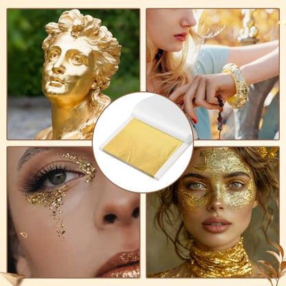 100Pcs Gold Leaf Sheets for Art, Gold Foil Sheets for Crafts, Art & DIY Projects, Home Walls and Multi Artistic Decoration, Imitation Gold Foil Sheets 5.5" x 5.5"