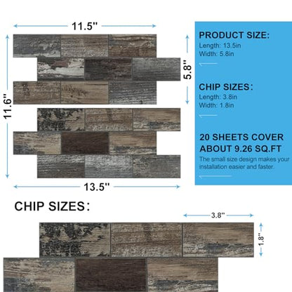 20-Sheet Rustic Wood Peel and Stick Subway Tile for RV Vanity - color: Old Wood Wood Grain