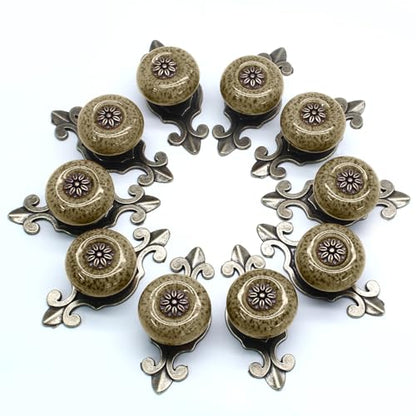 Ceramic Knobs White with Pattern, 10pcs - color: White with Pattern, size: 10 Pieces
