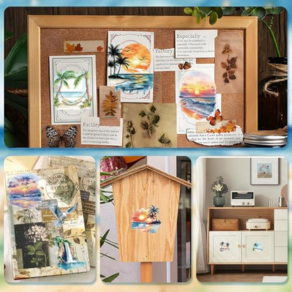 WANDIC 3 Sheets Beach Rub on Transfer Stickers Seaside Decals Sunset Stickers Waterproof Decals for for DIY,15 * 30CM - color: Beach