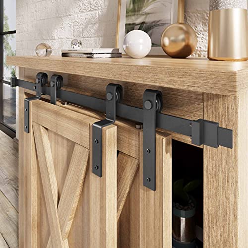 EaseLife 5 FT Mini Cabinet Bypass Sliding Barn Door Hardware Track Kit,Easy Install,Slide Smoothly Quietly,Apply for Storage Window TV Stand and Other Shielding (No Cabinet) - size: 5 feet for 2 doors