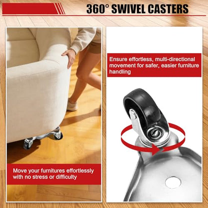 Set of 4 Steel Tri Dolly Caster, 800lbs 3 Wheel Furniture Mover Dolly, Heavy Duty Furniture Mover’s Rollers Smoothly for Moving Cabinet, Table, Appliances, 6 Inch