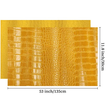 12" x 53" Glossy Embossed Crocodile Texture Faux Leather Roll Synthetic Leather Crafts Fabric for Wallets Keychains Handbags Making Sewing Crafts Material (Yellow) - color: Yellow
