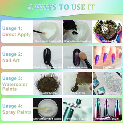 Matio Chameleon Mica Powder 10 * 5g White Chrome Powder Pearlescent Effect - color: 10 Colors White