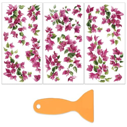 OLYCRAFT 3Pcs Plum Blossom Rub on Transfers for Furniture and Crafts 6x12 Inch Bougainvillea Furniture Decals Decor Pink Flower Transfer Stickers with 1pc Scraper for Glass Cups Cabinets Decor - style: Bougainvillea