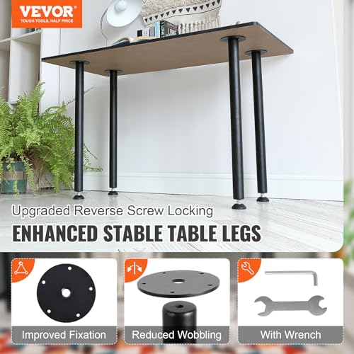 VEVOR 30 Inch Adjustable Desk Legs, Reinforced Steel Office Table Furniture Set of 4 for DIY, 1200 lbs Load Capacity Heavy Duty, Quick Installation with Adjustable Foot Cup Black - size: 30 inch/Straight