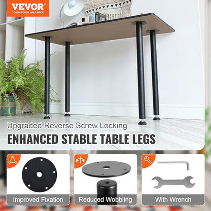 VEVOR 30 Inch Adjustable Desk Legs, Reinforced Steel Office Table Furniture Set of 4 for DIY, 1200 lbs Load Capacity Heavy Duty, Quick Installation with Adjustable Foot Cup Black - size: 30 inch/Straight