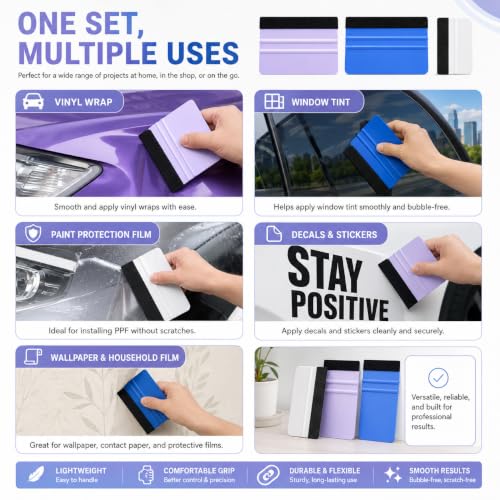 3 Pcs Durable Felt Edge Vinyl Squeegee Tool - Car Squeegee Decal Soft Vinyl Wrap Window Tint Application Tool - color: Squeegee