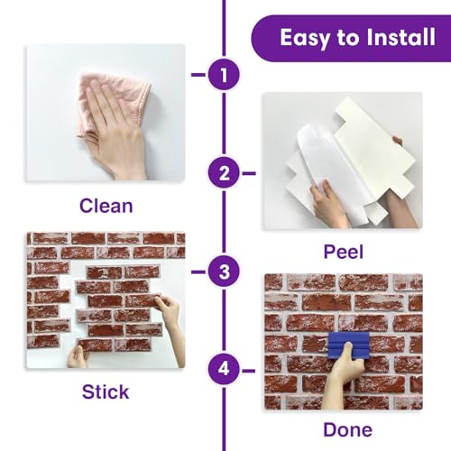 3D Peel and Stick Faux Brick Wall Panels 11.8" x 11.8" 10-Pack - color: Brick-SM-Q