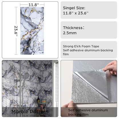 Marble Peel and Stick Backsplash 23.6 x11.8 in, 10PCS - color: Blue Stone Gilding