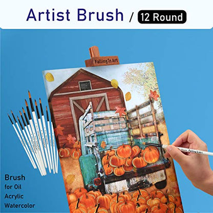 Falling in Art 12 PCS Professional Round Paint Brushes Set - style: 12 Pcs Round