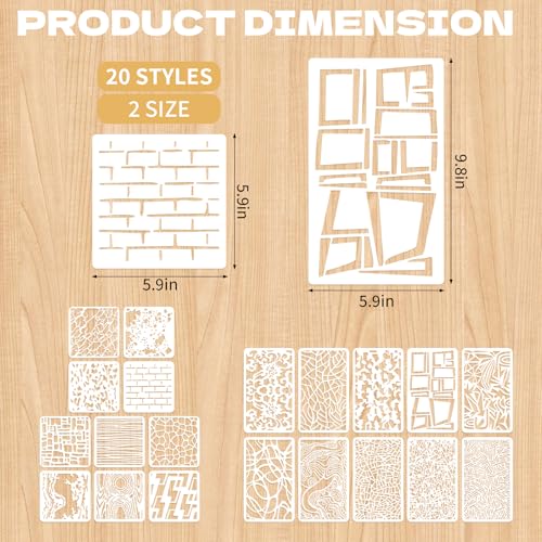 20 Pcs Abstract Texture Stencils Mixed Size Geometric Stencils for Painting Reusable Templates with Wave Brick Floral Designs for Painting on Wall Decor Canvas DIY Projects - style: Style 2