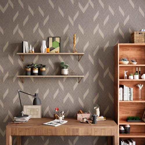 BOMNEG Herringbone Peel and Stick Wallpaper Geometric Boho Contact Paper - color: Grey Brown, size: 16" x 354"