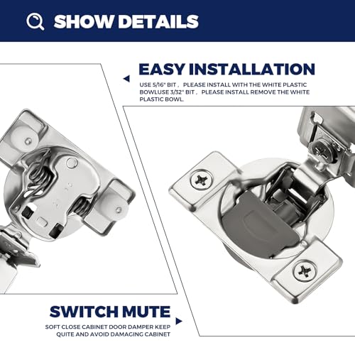 Satin Nickel Soft Close Cabinet Hinges,1-1/2 Inch Overlay,60 Pack (30 Pair) - size: 1-1/2 inch Overlay