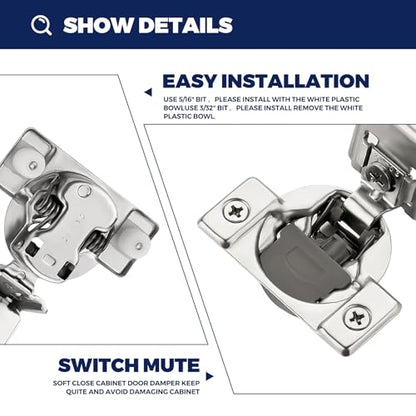 Satin Nickel Soft Close Cabinet Hinges,1-1/2 Inch Overlay,60 Pack (30 Pair) - size: 1-1/2 inch Overlay