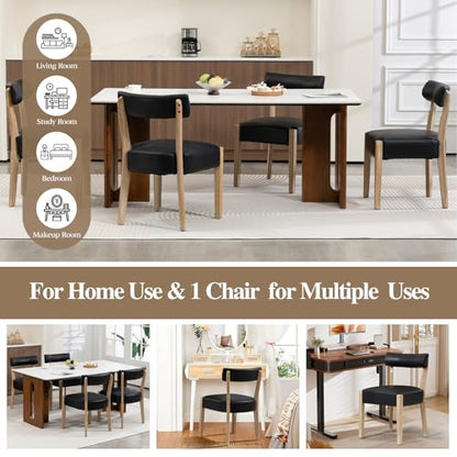 ZJhome Modern Dining Chairs Set of 6 – Mid-Century Modern Faux Leather Upholstered Kitchen & Dining Room Chairs with Curved Back, Oversized Rounded Seat, Sturdy Wood Frame, Black - color: Black Leather, size: Set of 6