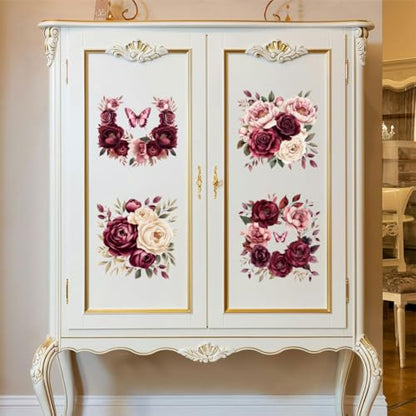Peacoblue Burgundy Flower Rub On Transfers for Furniture Craft 6"x12" - style: Burgundy Flower