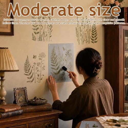 Botanical Wall Stencil, 6 Pc Reusable Fern, Leaf & Flower Templates