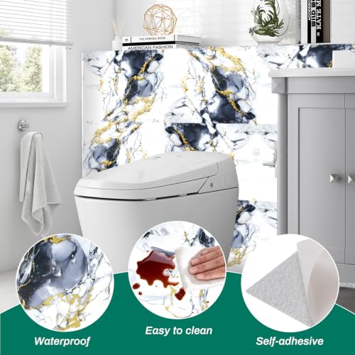 Peel and Stick Wall Panels, Marble Look Tiles for Backsplash, 12 Packs - color: White/Black/Gold, size: 23.6" x 11.8" x 2.2mm