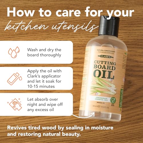 CLARK'S Cutting Board Oil 12 Oz, Food Grade Mineral Oil - Lemongrass Scent - style: Lemongrass Extract (Bamboo) - 12 Oz