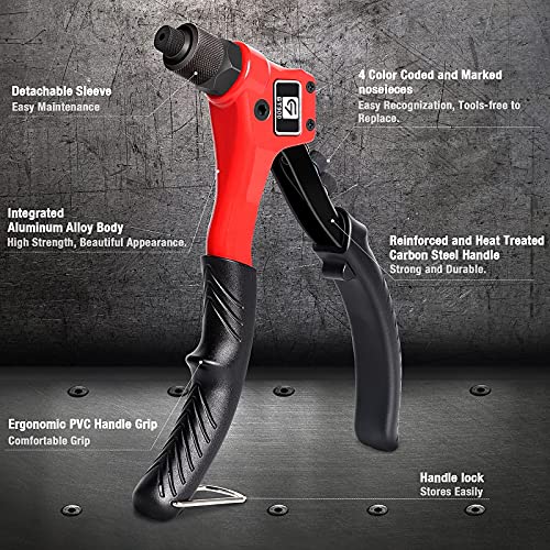 GIANTISAN Rivet Gun Kit with 200 Pop Rivets, 4 Drill Bits and a case
