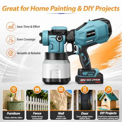 1200W Cordless Paint Sprayer Battery Powered HVLP Paint Gun Kit - color: grey green