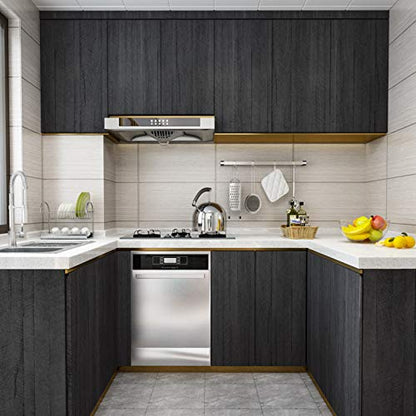 WESTICK Wood Countertop Contact Paper Peel and Stick Wallpaper Waterproof Self Adhesive Faux Wood Grain Contact Paper for Countertops Kitchen Cabinet Wall Furniture Wooden Vinyl Wrap 15.8"x393" Black - size: 15.8" x 394"