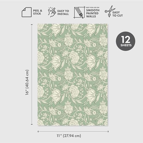 Main Street Peel and Stick Wallpaper Sheets, Block Print Floral, 12-Pack - style: Block Print Floral