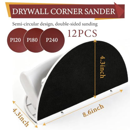 Drywall Corner Sander, Sanding Tool with 12 PCS Hook and Loop Sanding Discs - style: Drywall Corner Sander