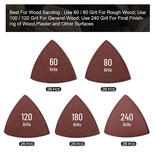 136Pcs Oscillating Tool Sanding Pad Kit, Contains 6Pcs Triangle Sanding Pads and 130Pcs Multitool Sandpaper, 60 80 100 120 240 Grits Oscillating Multi Tool Sandpaper Great for Wood&Plaster Polishing - size: 136 pcs Triangle Pad Kit