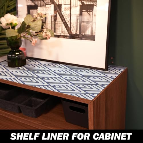 Quttisay Blue Shelf Liner for Kitchen Cabinets Non Adhesive 12in x 10ft - color: Blue Arrow, size: 11.8"W x 118.1"L