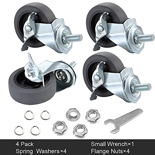 Caster Wheels, 3" Locking Swivel Threaded Stem Casters Set with Brake of 8 - color: Grey, size: Grey-8pack