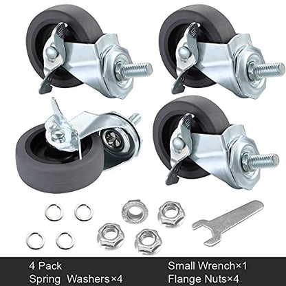 Caster Wheels, 3" Locking Swivel Threaded Stem Casters Set with Brake of 8 - color: Grey, size: Grey-8pack